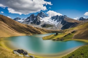 Instrucciones para generar un paisaje de montaña con un lago
