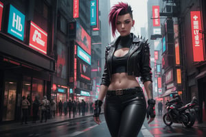 Cyberpunk girl, total body, photorrealistic, mohawk, leather clothing with spikes, no_background, hD, high resolution