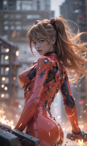 Epic CG masterpiece, Asuka Langley Soryu,hdr,dtm, full ha, charging forward battlefield, the burst meteor, the fierce battle of fighting with his life, 8K, ultra detailed graphic tension, dynamic poses, stunning colors, 3D rendering, surrealism, cinematic lighting effects, realism, 00 renderer, super realistic, full - body photos, super vista, super wide Angle, HD,Asuka Langley Soryu