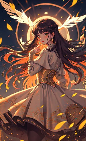 1 girl, best quality, masterpiece, owl girl with victorian clothes, purple hair, perfect eyes, detailed eyes, golden eyes, wearing a Victorian dress with owl feathers, skeletal metal jewelry, steampunk, cinematic lighting, rococo-inspired art, light gold and light amber, bokeh panorama, gloomcore,kirara /(genshin impact/)