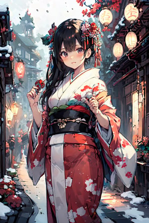 best quality, masterpiece, 
Japanese New Year, 1girl, kimono, Shine, winter, ,EpicArt