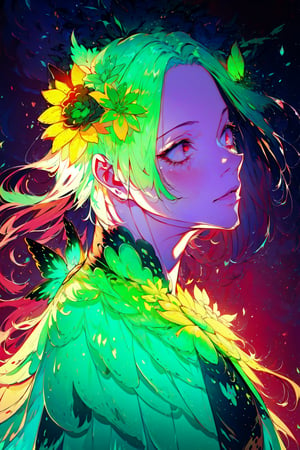 (8k, RAW photo, best quality, masterpiece:1.2), (realistic, photo-realistic:1.37), boa Hancock, flower dress, dark background,flower armor,green theme,exposure blend, medium shot, bokeh, (hdr:1.4), high contrast, (cinematic, teal and orange:0.85), (muted colors, dim colors, soothing tones:1.3), low saturation,1 girl,fate/stay background