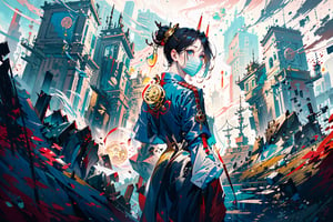 (masterpiece), (absurdres), (best quality), (intricate details:1.2)
(masterpiece), (absurdres), (best quality), (intricate details:1.2)
(masterpiece), best quality, expressive eyes, perfect face, taoist, solo girl wearing long cyberpunk oni fit clothes with red and yellow colours,view from back, wearing a blue leather jacket with a oni mask with 2 long teeth, backshot, above torso, complex background, detailed image,,oniNFT,,no_humans,scenery