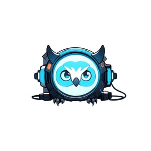 centered, solo, digital art, | cute of owl head , chibi, black and blue sky futuristic, neon lights, | (white background:1.2), simple background, | (symetrical), ,Animal,