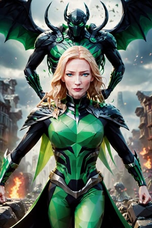 (Beautiful Cate Blanchett poster as Hela at Thor: Ragnarok ), (stance pose ready to fight with punch hands), perfect anatomy, (creative background, intricated background), dark and gothic theme, hyper-detailed, intricated, high_res, (intricated details:1.2),cyberpunk style, ,detailmaster2,photo r3al