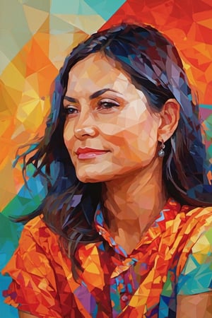 nindi close up portrait, 100% recognizable portrait, WPAP style, wehda pop art portrait, polygon portrait, vivid colors,
