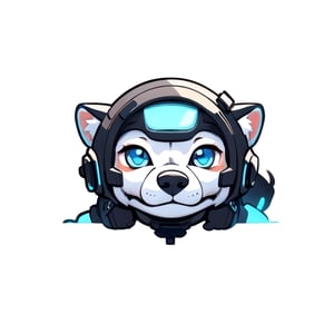 centered, solo, digital art, | cute of husky head , chibi, black and blue sky futuristic, neon lights, | (white background:1.2), simple background, | (symetrical), ,Animal,steam4rmor