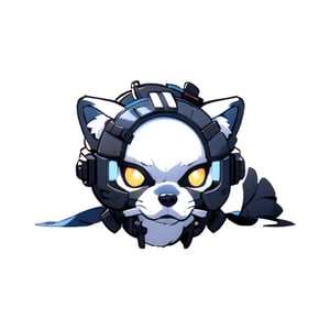 centered, solo, digital art, | cute of wolf head, chibi, black and blue sky futuristic, neon lights, | (white background:1.2), simple background, | (symetrical), ,Animal, ,cyber_tech 