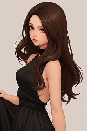 girl,long brown hair. brown eyes , black long dress ,