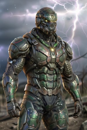 (photorealistic), beautiful lighting, best quality, realistic, full body portrait, real picture, intricate details, depth of field, handsome man, with short beard, in camo gear, very muscular, highly detailed, tall and strong, perfect face, outdoors, bright day, beautiful lightning, camo power armor 