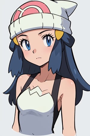 masterpiece, best quality, 1girl, dawn \(pokemon\), beanie, blue hair, blue eyes, closeup, sketch, simple background