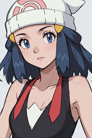 masterpiece, best quality, 1girl, dawn \(pokemon\), beanie, blue hair, blue eyes, closeup, sketch, simple background