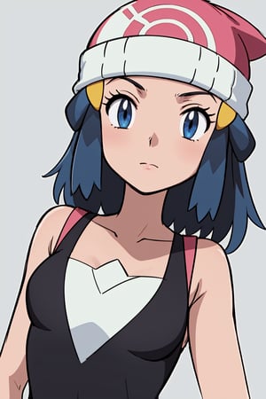 masterpiece, best quality, 1girl, dawn \(pokemon\), beanie, blue hair, blue eyes, closeup, sketch, simple background