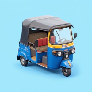 bajaj blue tuk-tuk,, isometric, solid background