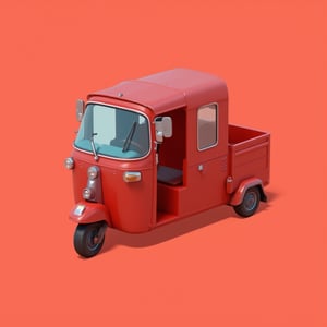 bajaj red tuk-tuk,, isometric, solid background