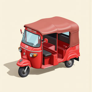 bajaj red tuk-tuk,, isometric, solid background, thick black outlines, clear outlines, sharp outlines