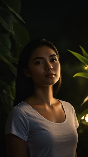 nsfw, ., . , ., slender local indoneisan girl face, black hair,

, feminine pose, (((full body))), sweet smile,


,cinematic film still of  dim light, low light, dramatic light, partially covered in shadow, realistic photo, close-up, close-up shot,

,,white t shirt,,

 ,, masterpiece,., radiating an air of allure and sophisticated charm, with a striking, captivating face, 

,positioned against the backdrop of a busy nighttime garden, glowing leaves, ,glowing flower,

,her gaze piercing into the camera.,

Low-key lighting , 32k resolution, best quality, (high saturation:1.1), edgy, photo-real, Style,sky, at dusk,scenery, shallow depth of field, vignette, highly detailed, high budget, bokeh, cinemascope, moody, epic, gorgeous, film grain, grainy,Low-key lighting Style,photo r3al,p3rfect boobs,neon photography style,inst4 style,light spot