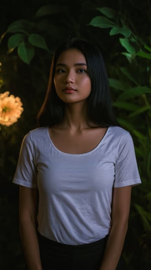 nsfw, ., . , ., slender local indoneisan girl face, black hair,

, feminine pose, (((full body))), sweet smile,


,cinematic film still of  dim light, low light, dramatic light, partially covered in shadow, realistic photo, close-up, close-up shot,

,,white t shirt,,

 ,, masterpiece,., radiating an air of allure and sophisticated charm, with a striking, captivating face, 

,positioned against the backdrop of a busy nighttime garden, glowing leaves, ,glowing flower,

,her gaze piercing into the camera.,

Low-key lighting , 32k resolution, best quality, (high saturation:1.1), edgy, photo-real, Style,sky, at dusk,scenery, shallow depth of field, vignette, highly detailed, high budget, bokeh, cinemascope, moody, epic, gorgeous, film grain, grainy,Low-key lighting Style,photo r3al,p3rfect boobs,neon photography style,inst4 style,light spot