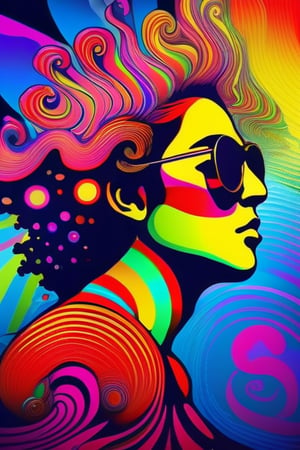 Psychedelic, psy art, solo, profile, 1boy, abstract, colorful, male focus