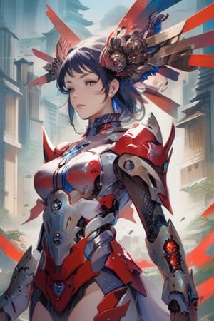 (masterpiece, best quality), ancient queen, empress, anime style, vibrant, portrait, best quality, masterpiece, highres, an extremely delicate and beautiful,cyborg, cyborg style, mysterious, fantasy, cyberpunk , full body 