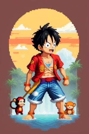 monkey d luffy, pixel art,tshirt design