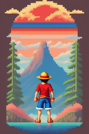 monkey d luffy, pixel art,tshirt design