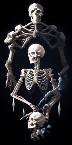 crystal skeleton, ornaments, beautiful piece of art, crystal skull, photorealistic, professional photography, 8k quality, crystal organs,SpectrumAI,no_humans