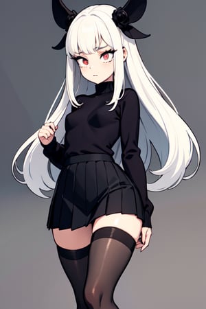 very long beautiful white hair grunge sad goth girl wearing a large full length white sweater and a pleated skirt with dark goth makeup with wide hips and a small waist and black tights on and a sexy face,3DMM,asian girl