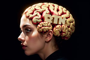 Potrailt of human brain, realistic, font facing,black background , detailed,studio shooting, (hyper detailed, high resolution, best shadows)