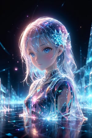 cool Silene in a cool dream crystal world, Trending on Artstation, 4k, 8k, HD,abstract dream, space, intricate, alone, cinematic film still, insane detail, sharp focus, depth of field, realistic lighting, glowing crystal background,reflection,hologram,(realistic perspective),(anime),photo r3al,sky,smirk,photo r3al,noc-wfhlgr