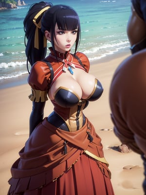 narberal gamma,beach background,ink,Ultra-detail,(highres:1.1),best quality,(masterpiece:1.3),cinematic lighting, sexy breasts, 3DMM, big breasts, full lenth body, long legs, black hair, long_ponytail, black eyes,
realistic, (masterpiece - 1.2),very sexy face and also a sexy  figure  pornstar  with big natural boobs and curvy ass ,8k,highly detailed,ultrarealistic,hyperrealistic,high quality render,high quality,highly detailed background,frilled dress, long skirt, 1 girl,solo, realhands