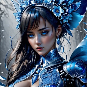 A visually stunning girl, blue themed abstact art. ultra high resolution, beautiful, a masterpiece in 8k.