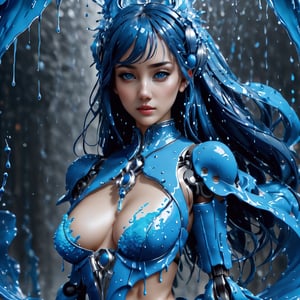 A visually stunning beautiful girl, blue themed abstact art. ultra high resolution, 3D render, a masterpiece in 8k.,dripping paint