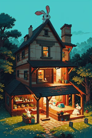 pixel_art, monster_house, rabbit, realistic colors, lighting, beautiful, ,pix4