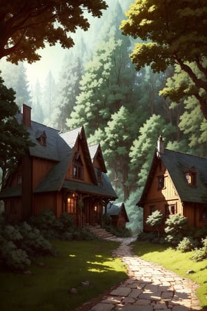 painting of a house in the woods with a pathway leading to it, andreas rocha style, anime background art, painted in anime painter studio, beautiful house on a forest path, detailed painting 4 k, inspired by Andreas Rocha, by Yang J, beautiful digital painting, beautiful art uhd 4 k, cottage in the forest, detailed digital painting, idyllic cottage