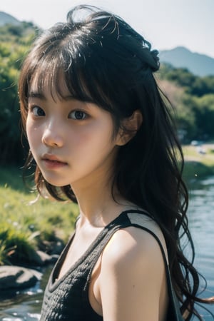 (((wild stream side))),(((look at the audience))),(((Only the face is in the shot))),close-up,
人：(((a korean girl))),(low cut),
優：(((16K texture structure))), 
髮：(bangs),((long hair))(((wild stream side))), (((looking at the audience))), (((Only the face is in the shot, focus on face))), 
人：(((a korean girl))), (low cut), 
優：(((16K texture structure))), Beautiful oval face profile, 
髮：(bangs), ((long hair)), (curls), 
服：spaghetti strap sleeveless vest, ,(curls),
服：spaghetti strap sleeveless vest,sohee