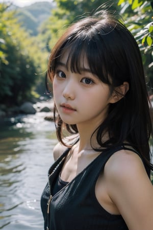 (((wild stream side))),(((look at the audience))),(((Only the face is in the shot))),close-up,
人：(((a korean girl))),(low cut),
優：(((16K texture structure))), 
髮：(bangs),((long hair))(((wild stream side))), (((looking at the audience))), (((Only the face is in the shot, focus on face))), 
人：(((a korean girl))), (low cut), 
優：(((16K texture structure))), Beautiful oval face profile, 
髮：(bangs), ((long hair)), (curls), 
服：spaghetti strap sleeveless vest, ,(curls),
服：spaghetti strap sleeveless vest,