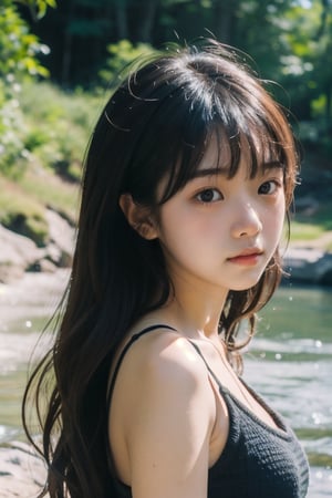 (((wild stream side))),(((look at the audience))),(((Only the face is in the shot))),close-up,
人：(((a korean girl))),(low cut),
優：(((16K texture structure))), 
髮：(bangs),((long hair))(((wild stream side))), (((looking at the audience))), (((Only the face is in the shot, focus on face))), 
人：(((a korean girl))), (low cut), 
優：(((16K texture structure))), Beautiful oval face profile, 
髮：(bangs), ((long hair)), (curls), 
服：spaghetti strap sleeveless vest, ,(curls),
服：spaghetti strap sleeveless vest,