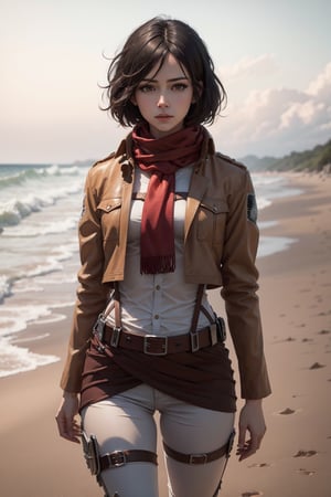   masterpiece, best quality, highres, hmmikasa, short hair, black eyes, scarf, emblem, belt, thigh strap, red scarf, white pants, brown jacket, long sleeves, cowboy shot, standing, on the beach, tall girl, 4k, (photorealistic:1.5), beautiful lighting, (ulzzang-6500:0.5)
,hmmikasa, nudes, sexy, 