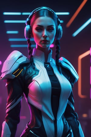 (Create a beautiful Russian Slavic woman, as a futuristic cyberpunk style warrior), unique and elegant design, (dynamic body pose), (epic), whole use of neon color palettes to enhance the futuristic and technological aesthetic. These characters convey a combination of strength, elegance and mystery, she has stylish super-agent clothing and accessories that capture the essence of cyberpunk in a fascinating way.,Movie Still,Leonardo Style,Film Still,Realism,Cinematic