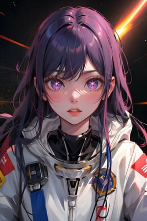 a beautiful girl in the sky from Mars, establishing herself in a spacesuit,fu hua,astronauts,HOSHINO AI 2d