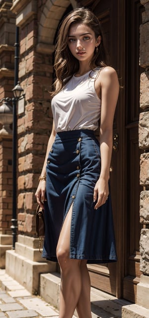 Ana de Armas in a Svitore and in  Skirt with blue and brown hair,