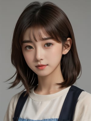 A full body portrait of a japanaese girl,(masterpiece, 8k, photorealistic, RAW photo, best quality, sharp: 1),highly detailed face, beautiful face, (realistic face), beautiful hairstyle, realistic eyes, beautiful detailed eyes, (realistic skin), beautiful skin, ultra high res, ultra realistic, highly detailed, high nose, slim body, slender girl, detailed bust, slim thighs, slim legs, small hip, hair band, (blank background:1.1), (looking away:0.3), (from side:0.4) (age 12-15, European preteen, a pretty girl:1.4), (short hair, bob hair, beautiful hairstyle:1.2), (midriff:1.1), (model posing:1.2)