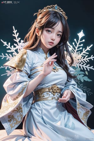 perfect hand, fingers, hand, perfect, masterpiece, best quality, official art, aesthetic, 1girl, detailed background, isometric, art nouveau, snowflakes, fractal art,asian girl,realhands,AI_Misaki ,hyelin