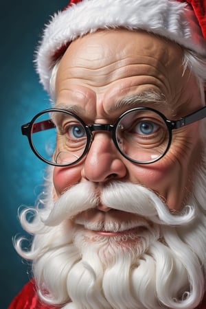 Santa Claus wearing a pair of glasses, these special  glasses makes you focus on his eyes and makes you tell the truth