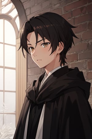 rudeus_greyrat, black-hair, black robe, brown_eyes,Arthur