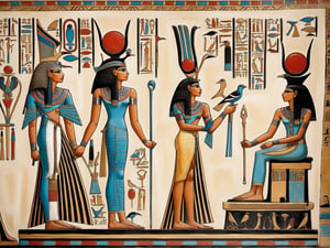 egyptian painting of a group of people with a bird, ancient egypt painting, ancient egypt art, egyptian art, ancient egyptian art, egyptian iconography, egyptian gods, egyptian symbolism, ancient egyptian mural, egyptian mythology, ancient egyptian, egyptian style, kemetic symbolism, egyptian setting, egyptian clothing, ancient egypt, egypt themed art, egyptian, hieroglyphic occult