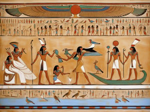 egyptian painting of a group of people with a bird, ancient egypt painting, ancient egypt art, egyptian art, ancient egyptian art, egyptian iconography, egyptian gods, egyptian symbolism, ancient egyptian mural, egyptian mythology, ancient egyptian, egyptian style, kemetic symbolism, egyptian setting, egyptian clothing, ancient egypt, egypt themed art, egyptian, hieroglyphic occult