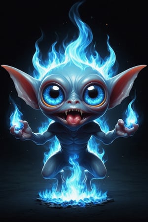 a bug-eyed imp with blue fire in its mouth,BlFire