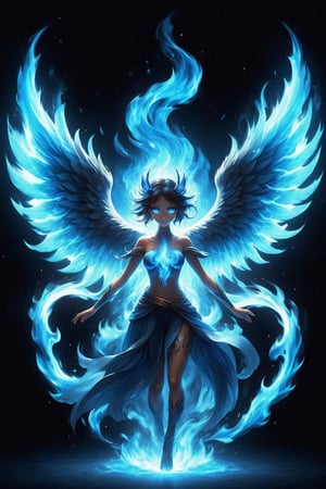 character with wings of blue fire
,BlFire,intense blue flames, flickering, dancing, warm, radiant, bright, illuminating eyes